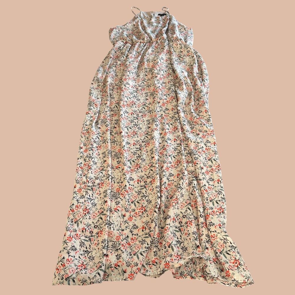 Halogen Maxi Dress Womens Large Pink Floral Sleeveless Feminine Summer